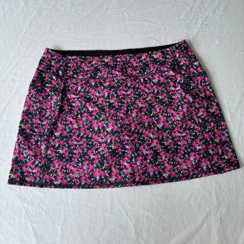 Skechers GO WALK Floral Active Skort XXL Black Pink Tennis Golf Pockets Skirt